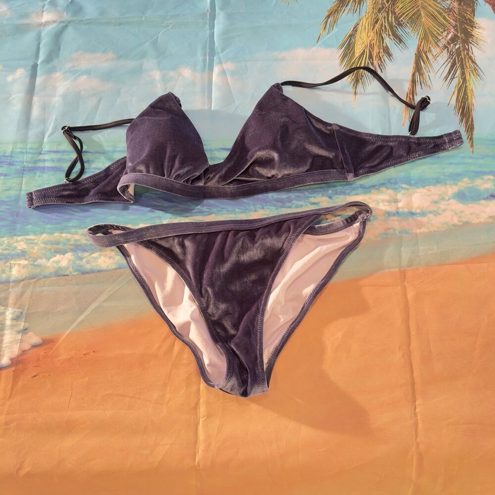 CupShe Velvet Velour Blue Bikini Swimsuit 2 Piece New With Tags Medium